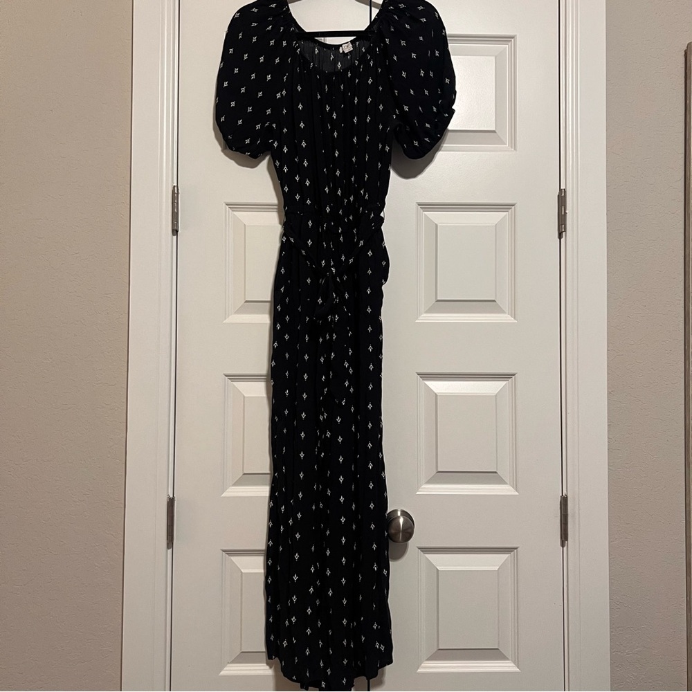 LOFT Black Maxi Jumpsuit with White Accents